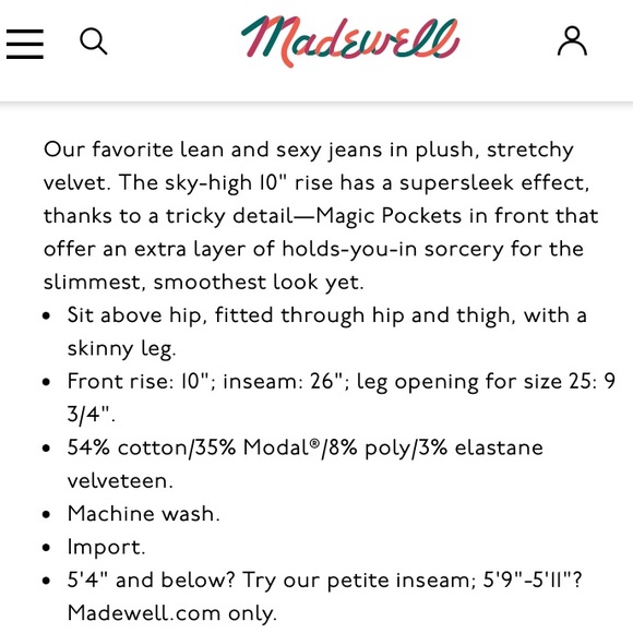 Madewell Spruce Green Velour High Rise Stretch 10” Skinny Pants - Picture 7 of 9